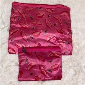 Pink Leaf Print Pouch Set